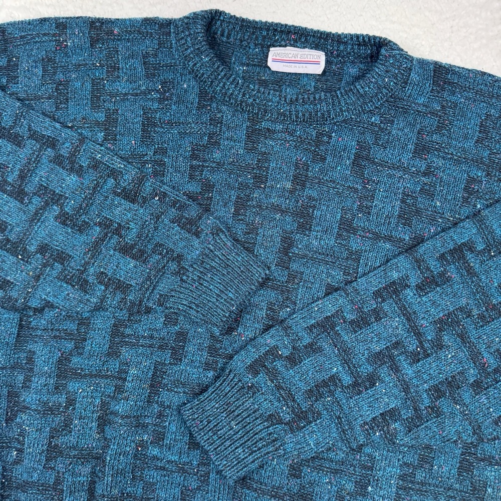 Vintage American Edition Sweater Mens Large Blue‎ Donegal Speckled Crewneck USA